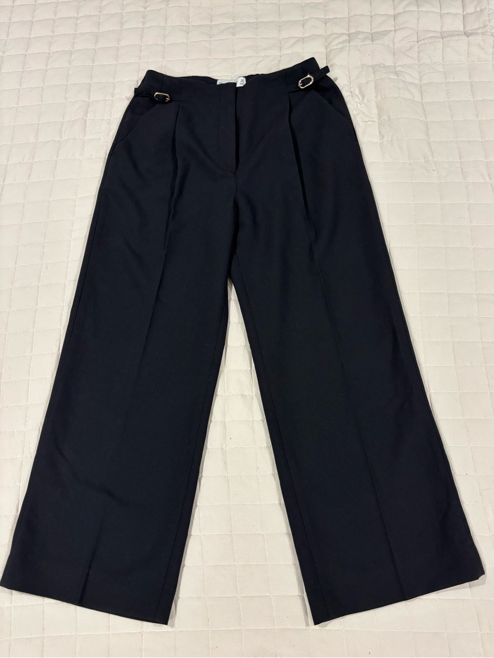 Abercrombie & Fitch Sloane Tailored Hardware Wide Leg Pant 28 Short Black Belted